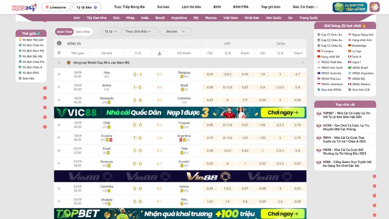 Giao diện xem kết quả bóng đá thiết kế hiện đại