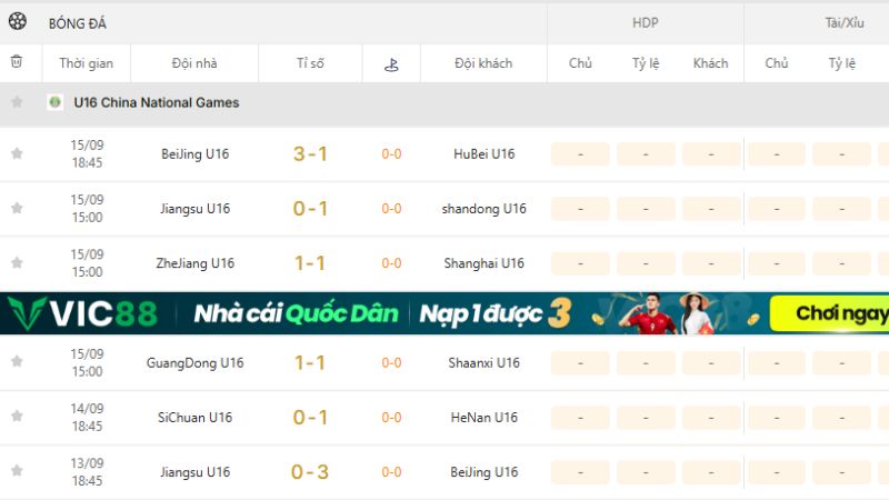 KQBD 247 cập nhật U16 China National Games đầy đủ trực tuyến